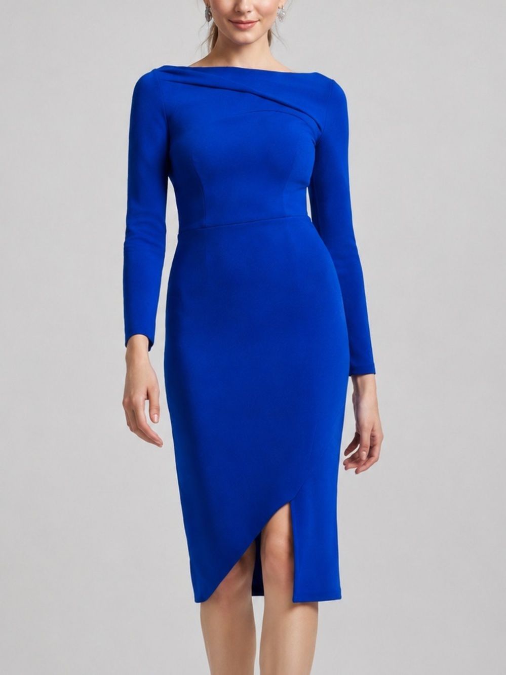 🆕🦋 Sachin & Babi Patrizia Cobalt Blue Asymmetric Midi Dress Long Sleeve Size 12